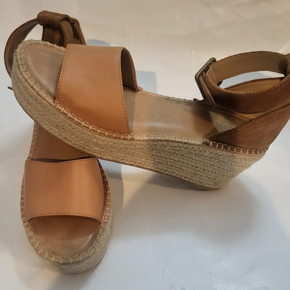 Soludos women's tan espadrille wedge sandals Positano size 9